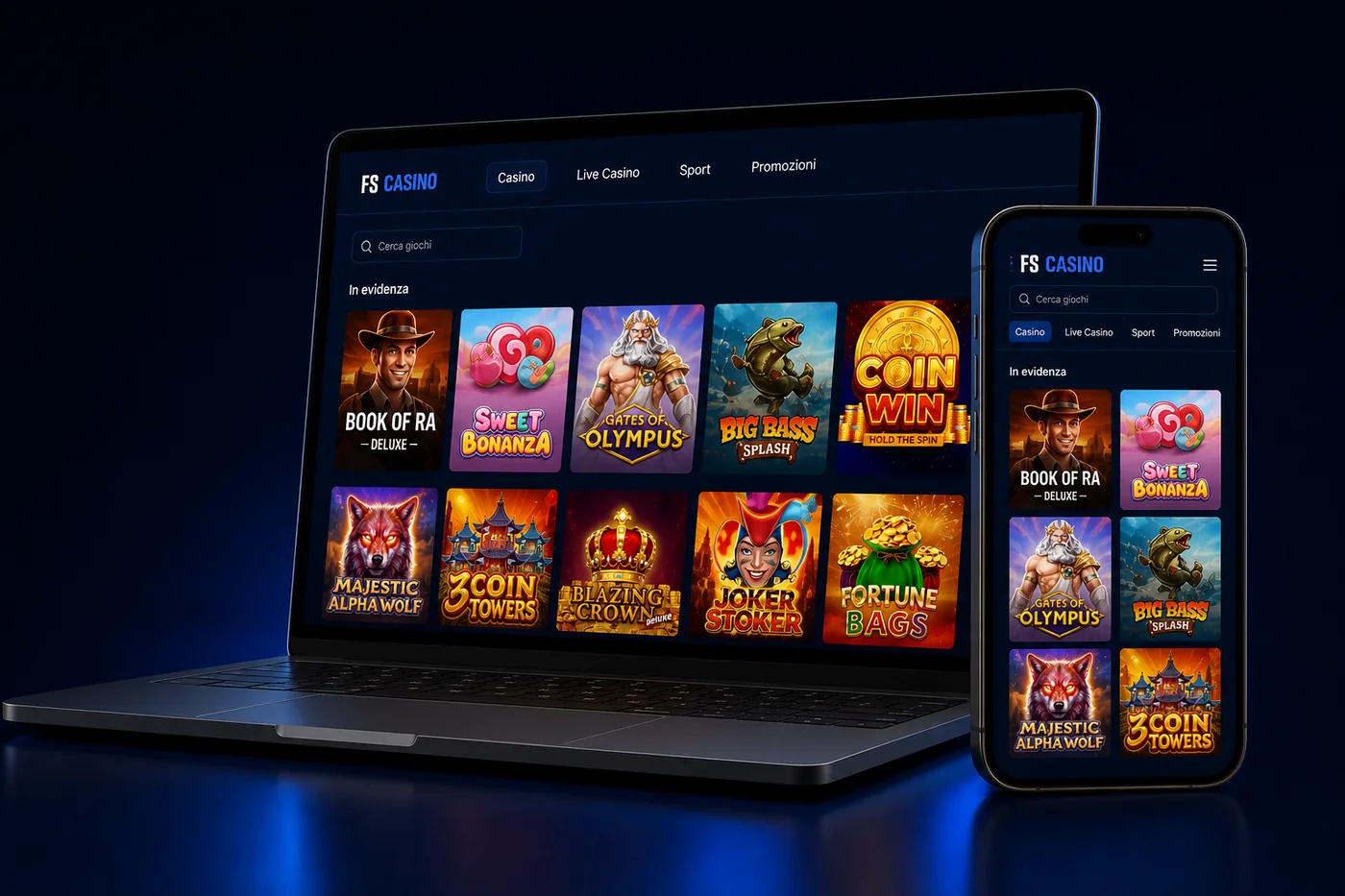Piattaforma FS Casino su laptop e smartphone